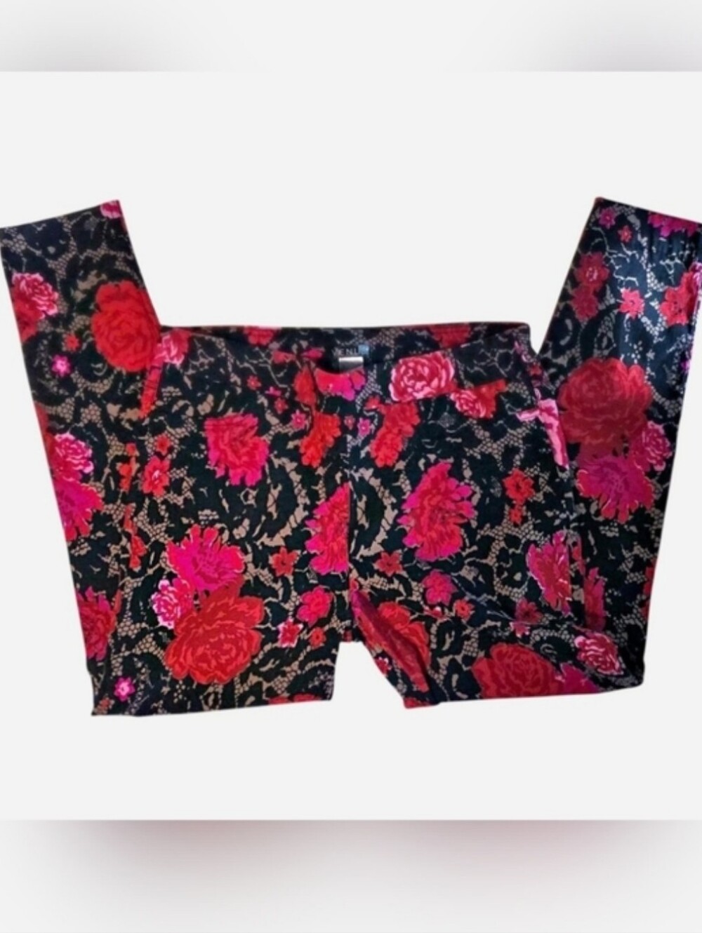 Venus Red/Black/Pink Floral & Lace Print Leggings Size L Stretchy Flattering - Picture 3 of 9